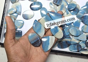 Irfan Gems Trolleite, pierre précieuse naturelle bleue et blanche de qualité supérieure, cabochon, pierre brute, 25 mm-45 mm, pour la fabrication de bijoux - Product Image 2