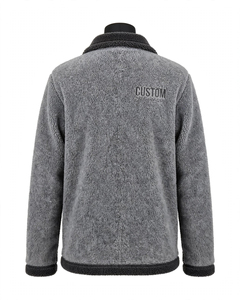 Embroidered Logo Men's Sherpa Two Tone <b>Fleece</b> <b>Jacket</b> <b>Grey</b> Fold Down Contrast Collar Casual Zip Up <b>Jacket</b> Wholesale OEM - Product Image 2