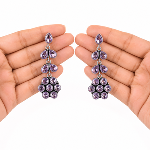 Dernières tendances en matière de boucles d'oreilles pendantes en argent oxydé multi-pierres pour femmes |   Fabricant direct d'usine, qualité supérieure - Product Image 6