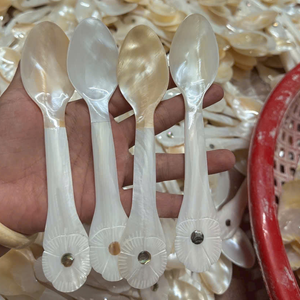 LUXURY MOTHER OF PEARL CAVIAR SPOON | 15CM NATURAL IRIDESCENT <b>SHELL</b> | UNIQUE LOTUS LEAF HANDLE WITH GEMSTONE TABLEWARE - Product Image 1