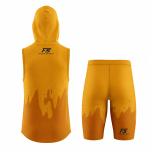Ensemble d'uniformes de football 7v7 personnalisés par sublimation : Hoodie sans manches, short de compression respirant et à séchage rapide pour jeunes joueurs de la ligue de passe. - Product Image 2