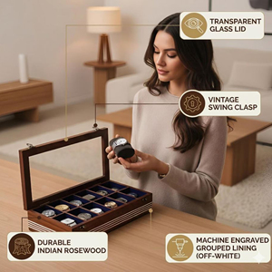Caja de Madera para Guardar Relojes de Lujo, Caja de Madera para Relojes con Compartimentos para Guardar Joyas de AYAANS - Product Image 6