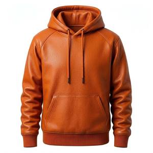 บริการผลิตตามสั่ง OEM เสื้อฮู้ดดี้หนังแท้สีขาว ผ้าฟลีซเทอร์รี่ ไซส์พลัส หนังวัวแท้ สำหรับเล่นกีฬา ขี่มอเตอร์ไซค์ - Product Image 3