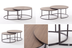 Ensemble de table basse Lany Premium en teck massif, style scandinave moderne, finition naturelle, meubles de salon, table centrale et table d'appoint - Product Image 5