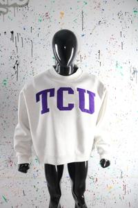 TCU ASH GREY <b>Mock</b> <b>Neck</b> Sweatshirt 100% PURPLE Applique Embroidery wide <b>neck</b> Sweatshirt Finer Threads - Product Image 2