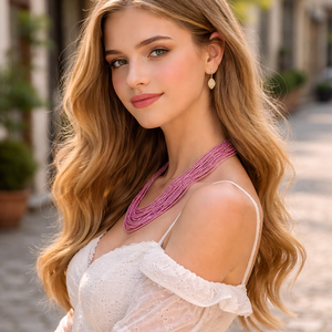 Collar de Corazón de Cuentas de Vidrio Rosa Indias Hechas a Mano Roselle Aura, Joyería Elegante para Mujer, Colección Premium al por Mayor para Bodas y Fiestas - Product Image 2