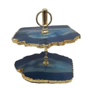 Porte-gâteau élégant en pierre d'agate naturelle polie, support de service d'amour moderne fait à la main étanche pour les événements spéciaux, les fêtes à la maison - Product Image 1