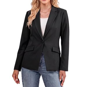 Custom Jet Black Solid <b>Women</b> Blazer Comfortable Single Front Button Long Sleeve Classic Notched Collar <b>Coats</b> - Product Image 1