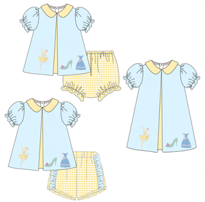 Set di Abbigliamento per Bambine Personalizzato con Stampa Ballerina, Maniche Corte, Smock, Volant, Tacco Alto e Ricami - Product Image 1