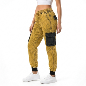 Pantalones deportivos casuales de mujer con lavado ácido, joggers de felpa oversize de tiro alto con cordón ajustable - Product Image 3