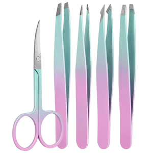 Juego de Pinzas para Cejas de Acero Inoxidable Rosa y Verde Menta, Punta Inclinada y Puntiaguda, Pinzas con Logotipo Personalizado y Tijeras - Product Image 1