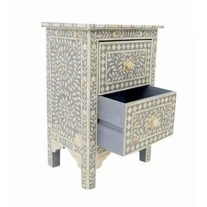 Table à tiroirs en os incrusté de la marque ILAHI, design moderne, détails en agate, rangement à trois niveaux, meuble portable pour la maison - Product Image 1