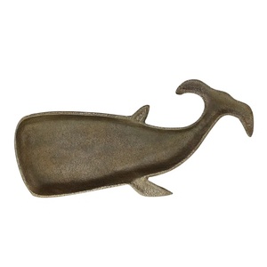 Plateau décoratif en bronze antique en forme de baleine, fait main, en métal, centre de table nautique, style côtier, plat de rangement pour la maison et l'hôtel - Product Image 1