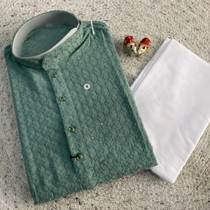 Conjunto de Kurta y Pijama Tradicional para Hombre en Rayón Pesado con Parte Inferior de Algodón – Colección KALP - Product Image 1