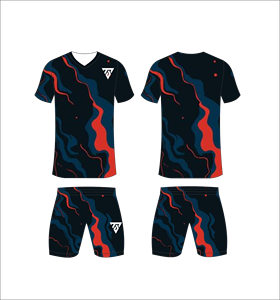Custom Sublimated Blue Geometric <b>Soccer</b> Jersey Set Men V-Neck Short Sleeve Moisture Wicking Athletic Fit All Seasons - Product Image 2