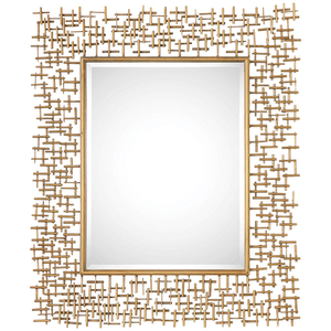 Miroir carré doré rustique avec un style bois flotté texturé, disponible à prix de gros. - Product Image 3