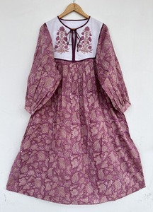 Vestido largo de algodón con estampado paisley para mujer, manga 3/4, cuello con lazo, estilo bohemio, para verano, fiestas, holgado, para picnic y vacaciones. - Product Image 3