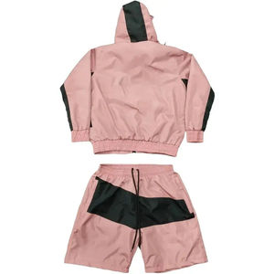 Ensemble de survêtement unisexe blanc et rose à blocs de couleur, manches longues, capuche zippée, short respirant et léger, sportif, décontracté pour l'été - Product Image 2