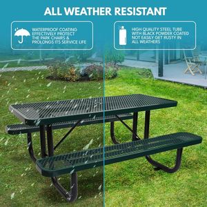 Tavolo da Picnic Rettangolare Verde da 6 Piedi in Acciaio per Esterni con Supporto per Ombrellone - Product Image 5