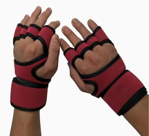 Neoprene Half Finger Gloves Weight Lifting Gym Wrist Support <b>Adjustable</b> <b>Strap</b> Unisex Red Black - Product Image 4