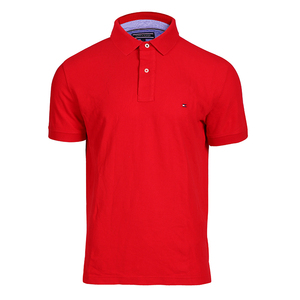 Men's Casual <b>Button</b>-Up Short Sleeve Knitted 100% Cotton Solid Shirt Front Logo Breathable Digital Printing 180g Red White Navy - Product Image 5