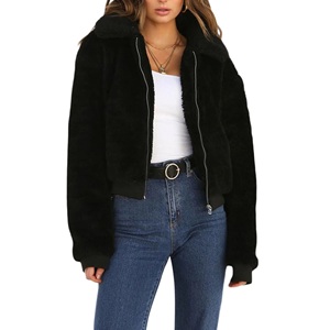 Veste bomber en fausse fourrure noire pour homme, fermeture éclair, col rabattable, manteau d'hiver épais - Product Image 1