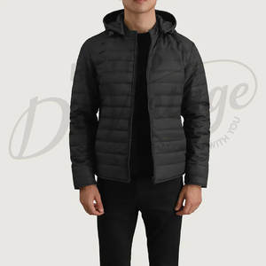 Veste matelassée légère noire pour homme, coupe ajustée, avec capuche, manteau rembourré d'hiver, résistant à l'eau, vêtements d'extérieur décontractés - Product Image 1