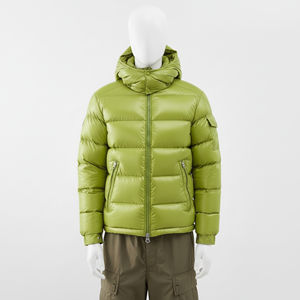 Veste matelassée personnalisée vert lime brillant à capuche, manteau d'hiver isolé chaud avec fermeture éclair, léger, broderie OEM - Product Image 1