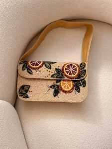 Hand-Beaded Citrus Orange Slice Shoulder Bag | Ivory Vintage-Inspired Evening Purse - Product Image 2