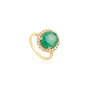 Anillo de Oro Amarillo Puro K14 con Esmeralda y Diamantes, Diseño de Racimo, Lujoso, para Boda, al Mejor Precio, Joyería Exclusiva, OEM ODM - Product Image 3