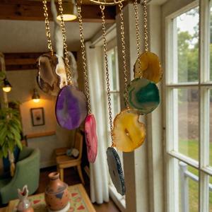 Campana de Viento de Ágata Natural, Cristal Hecho a Mano, Decoración Boho Feng Shui para el Hogar, Adorno para Colgar en la Pared - Product Image 4