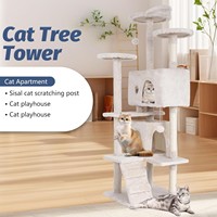 Arbre à chat de luxe en carton doux et moelleux à 3 niveaux avec poteaux à gratter et plateformes d'escalade pour usage intérieur/extérieur