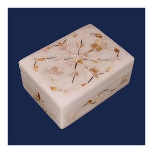 Belles boîtes à bijoux en incrustation de marbre bleu pour bébés garçons Design floral avec vadrouille perle pierre précieuse affaires ou idée cadeau - Product Image 3