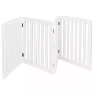 Puerta de Seguridad Plegable de Madera Blanca de 4 Paneles para Mascotas, de 24 Pulgadas - Puertas y Corrales para Mascotas - Product Image 1