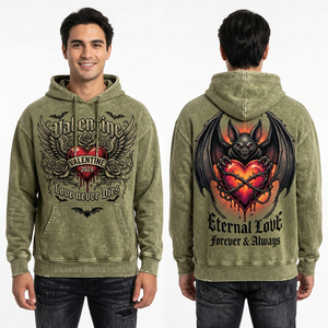 Sweat à capuche violet teint en pièce avec motif cœur-œil de fil barbelé 'Forever Scarred', streetwear personnalisé pour hommes, collection hiver - Product Image 2