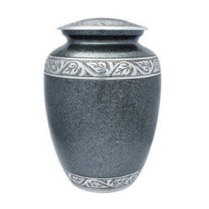 Urnas de cremación de aluminio para adultos con banda grabada, urna funeraria de metal con acabado en estaño y mármol gris para cenizas humanas - Product Image 1