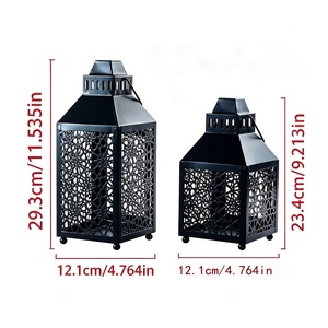 Captivating Black Metal Moroccan <b>Lantern</b> <b>Set</b> with Intricate Cutwork Candle Holders for Indoor Outdoor Patio Table Decor - Product Image 3