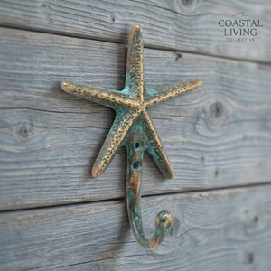 Gancho de Pared Ba Starfish de Hierro Fundido, Decoración Costera Vintage, Gancho Individual para Ropa, Resistente al Óxido, Acabado Azul Desgastado - Product Image 3