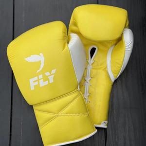 Professional Top Selling High Quality Pink & Yellow Color Fly Boxing Gloves Muay Thai Cowhide Boxing Gloves For Training & GYM - Product Image 3