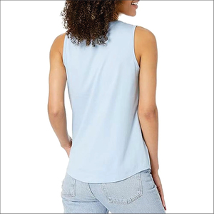 Women's Scoop <b>Neck</b> <b>Tank</b> <b>Tops</b> Solid Color Breathable Knitted Polyester Casual Wear Light Blue and Dark Green - Product Image 5