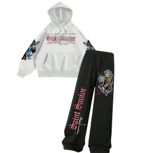 ชุดวอร์มสไตล์โกธิค Y2K สำหรับผู้ชาย เสื้อฮู้ดดี้ลายกราฟิกขนาดใหญ่ กางเกงขายาวทรงกว้าง สตรีทแวร์ วินเทจ ผ้าฟลีซหนานุ่ม ชุดเซ็ต 2 ชิ้น - Product Image 1
