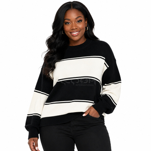 Cosh International Sorority Sisterhood Acrylic Contrast Color Black Striped Knitted Sweater Crew Neck Long Sleeve Casual Wear - Product Image 1