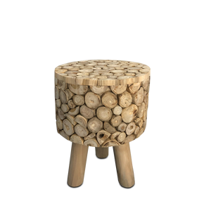 Tabouret en bois de teck massif fait main en gros et table d'appoint ronde en bois rustique moderne avec pieds, meubles naturels - Product Image 6
