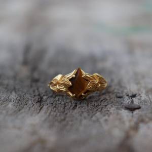 Bague Œil de Tigre en Pierre Précieuse, Modèle Cerf-volant d'Inspiration Naturelle, en Argent Sterling 925 Plaqué Or 14K, Cadeau de Fiançailles Délicat - Product Image 5