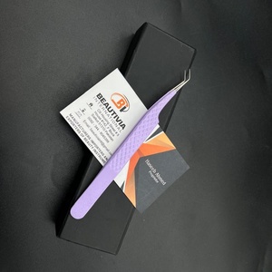 45 Degree Pointed Sustainable Stainless Steel Strong Grip Eyelash Tweezers Purple Powder Coated Custom Logo <b>Lash</b> Extension - Product Image 5