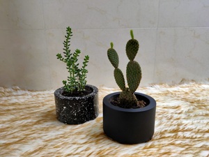 Pot de fleurs rond noir en bois, finition émaillée, classique, pour bureau, sol ou jardin - Product Image 4