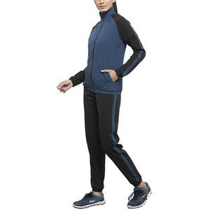 Survêtement sportif pour femmes, fermeture éclair sur toute la longueur, col montant, séchage rapide, ensemble deux pièces en polyester, couleur unie, vêtements d'automne - Product Image 4