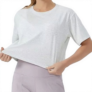 T-shirt court ample pour femme, style streetwear décontracté, tendance estivale, haut en coton à manches courtes, vente en gros - Product Image 1