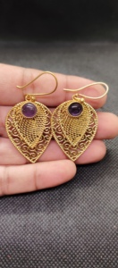 Pendientes de Aro Largos Ovalados de Lujo al por Mayor para Mujer con Piedra de Amatista Natural, Bañados en Oro, para Uso Diario - Product Image 5