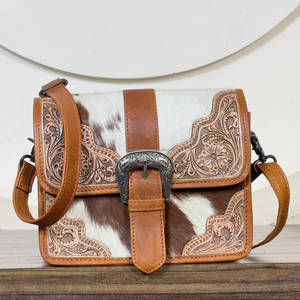 Hot Selling Handcrafted Tooled Leather Crossbody <b>Messenger</b> <b>Bag</b> Stylish Floral Buckle Pattern <b>Women</b> Multi Uses Shoulder Purse <b>Bag</b> - Product Image 2